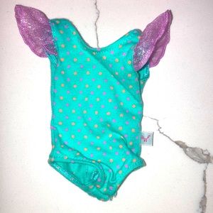 Turquoise with pink polka dot leotard Wellie Wishers